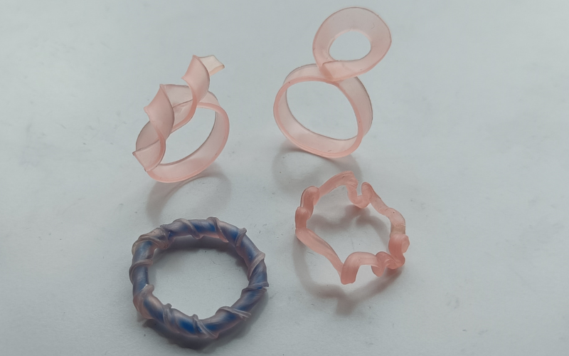 3 rings from strips of pink sheet wax. 