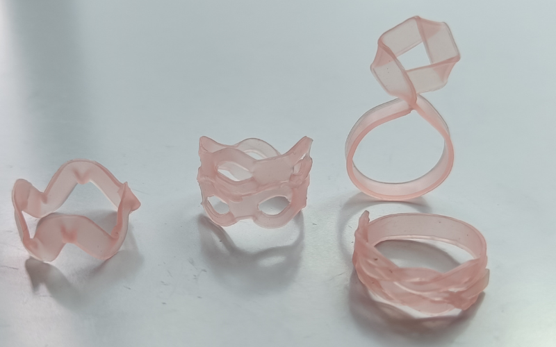 3 rings from strips of pink sheet wax. 